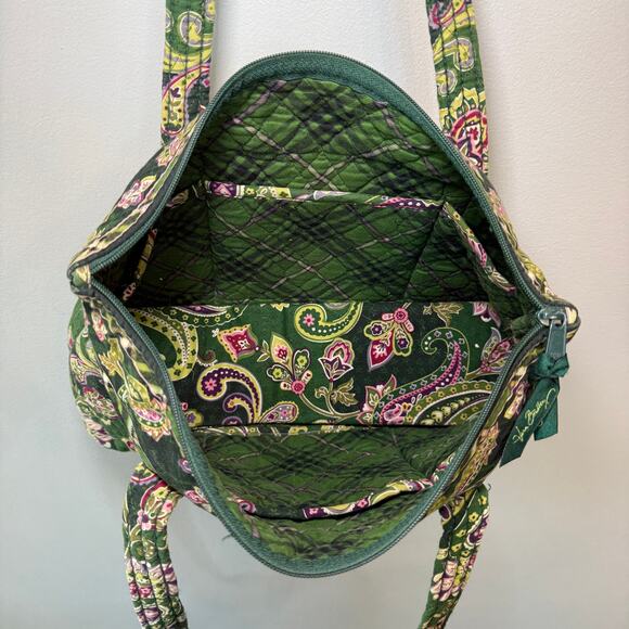 Vera Bradley Chelsea Green Paisley Print Zip Shoulder Bag Purse - Picture 7 of 10